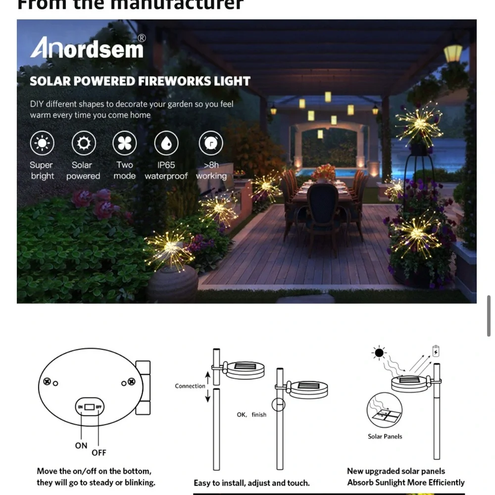 Anordsem Solar Garden Lights/Solar Fireworks Lights-Waterproof IP65-2-Pack - Picture 8 of 14